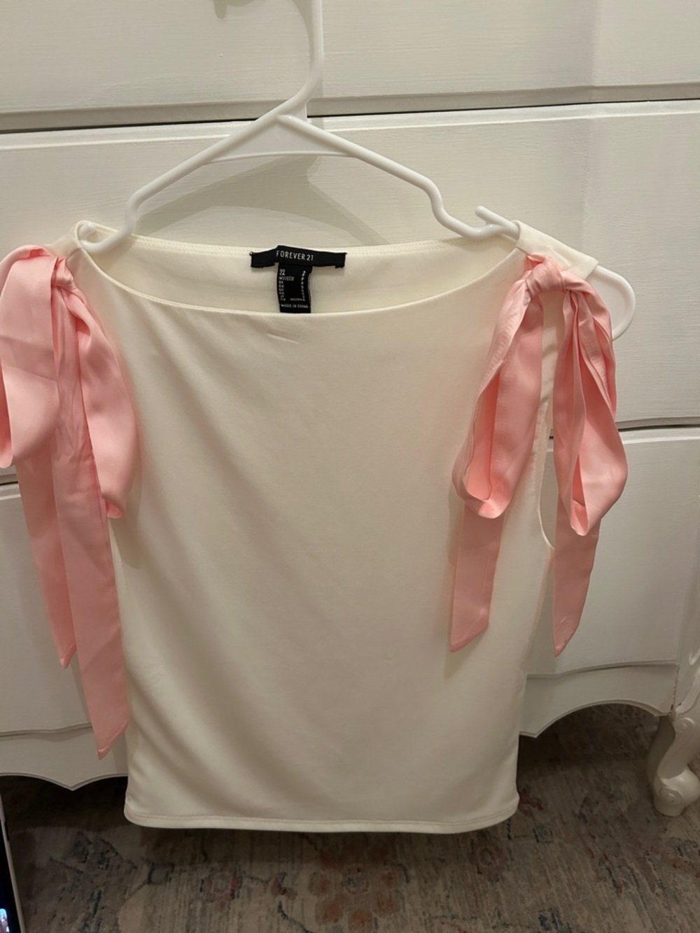 Forever 21 Cream Sleeveless Top with Pink Tie Shoulders